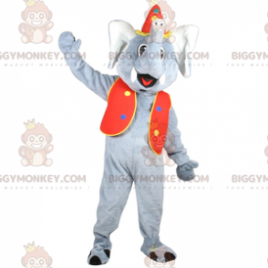 BIGGYMONKEY™ Maskottchen-Kostüm Grauer Elefant im Zirkus-Outfit