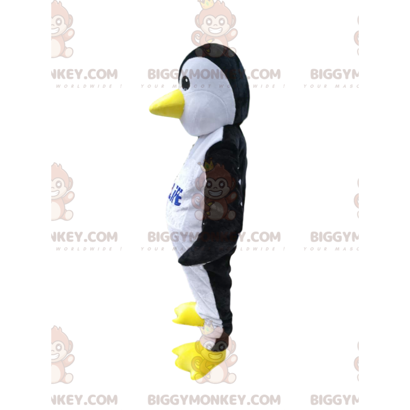 BIGGYMONKEY™ maskottiasu, mustavalkoinen pingviini keltaisella