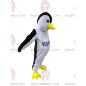 Kostým maskota BIGGYMONKEY™ Černobílý tučňák se žlutým zobákem