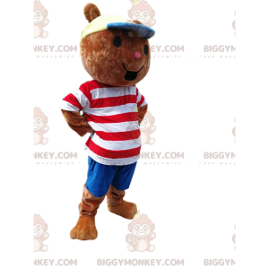 Lilla björnen BIGGYMONKEY™ maskotdräkt med vit och rödrandig