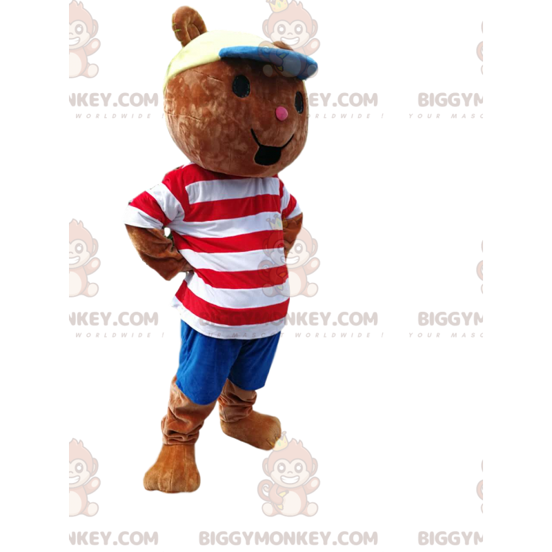 Kleine beer BIGGYMONKEY™ mascottekostuum met wit en rood