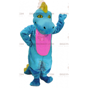 Kostium maskotka niebiesko-różowo-żółty dinozaur BIGGYMONKEY™ -