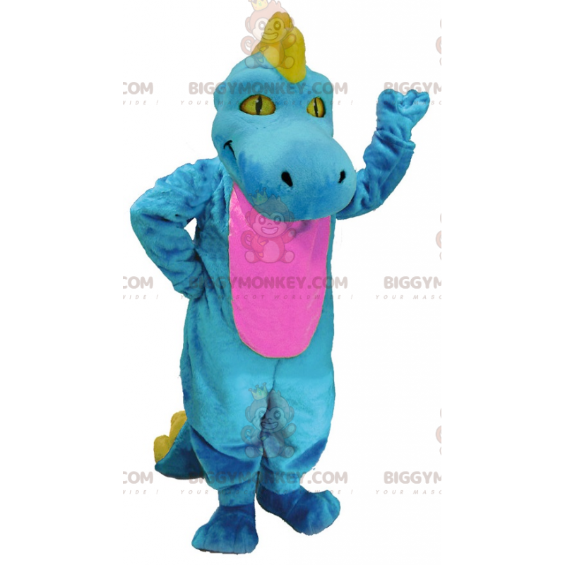 Costume de mascotte BIGGYMONKEY™ de dinosaure bleu rose et