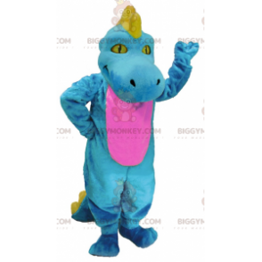 Costume da mascotte BIGGYMONKEY™ dinosauro blu rosa e giallo -