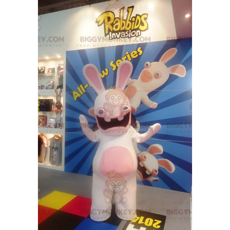 Traje de mascote de coelho branco e rosa BIGGYMONKEY™ –