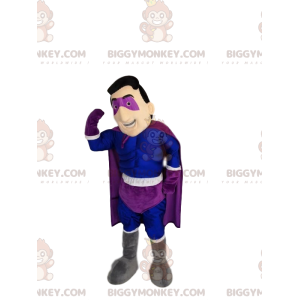 Costume da mascotte da supereroe BIGGYMONKEY™ in blu e viola.