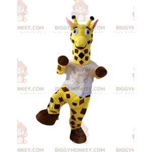 Giraffe BIGGYMONKEY™ maskotdräkt med vit t-shirt. Giraffdräkt -