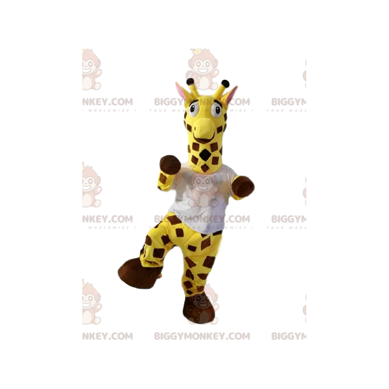 Disfraz de mascota de jirafa BIGGYMONKEY™ con camiseta blanca.