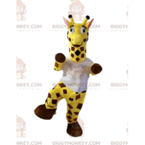 Fato de mascote girafa BIGGYMONKEY™ com t-shirt branca.