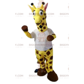 Fato de mascote girafa BIGGYMONKEY™ com t-shirt branca.