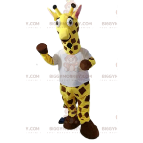 Giraffe BIGGYMONKEY™ mascot costume with white t-shirt. Giraffe