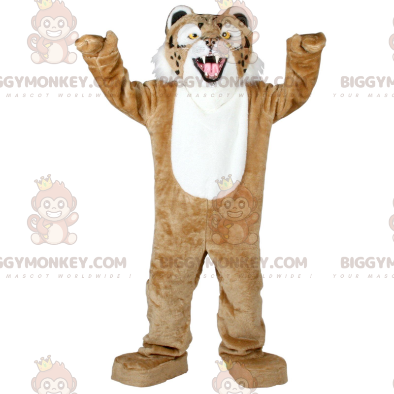 BIGGYMONKEY™ Maskottchen-Kostüm Leopard Cheetah Braun Weiß und