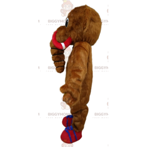 BIGGYMONKEY™ mascot costume of brown mammoth with red and blue