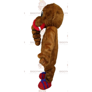 BIGGYMONKEY™ mascot costume of brown mammoth with red and blue