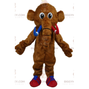 BIGGYMONKEY™ mascot costume of brown mammoth with red and blue