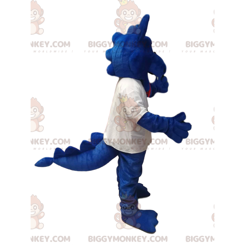 Blauer Drache BIGGYMONKEY™ Maskottchenkostüm aus weißem Jersey.