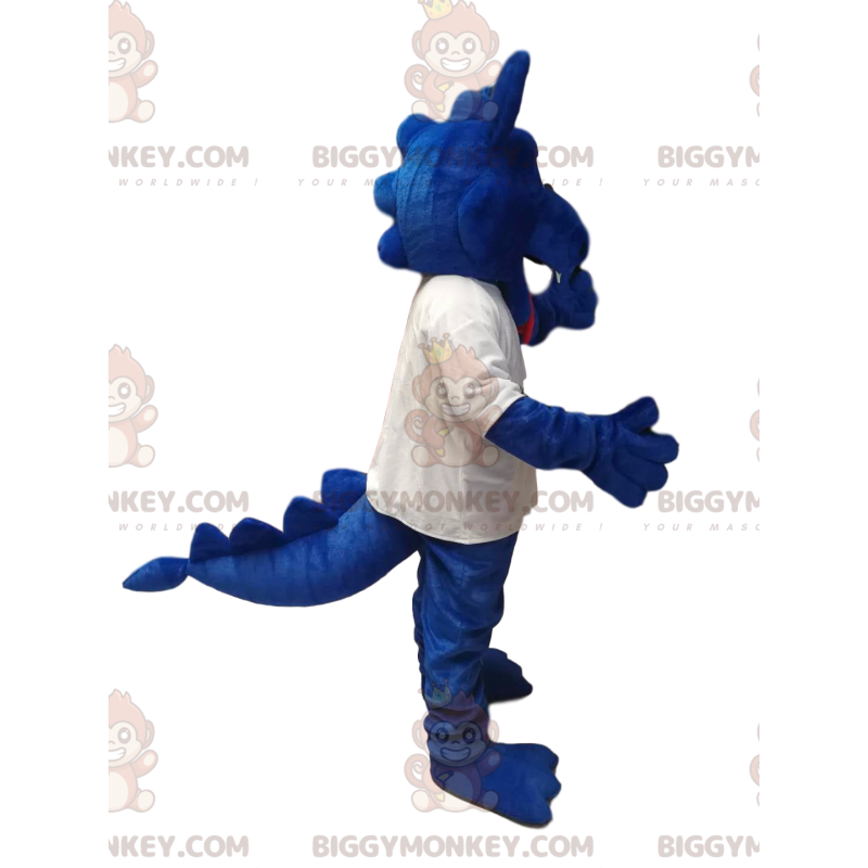 Disfraz de mascota Blue Dragon BIGGYMONKEY™ en jersey blanco.