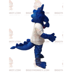 Blauer Drache BIGGYMONKEY™ Maskottchenkostüm aus weißem Jersey.