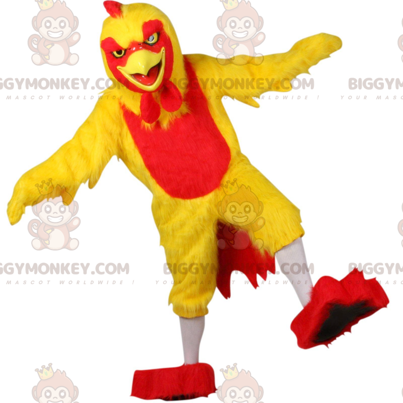 Costume de mascotte BIGGYMONKEY™ de poule de coq jaune et rouge