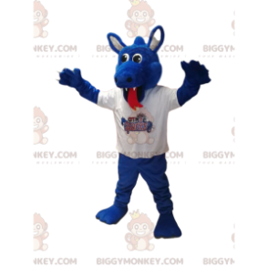 Blauer Drache BIGGYMONKEY™ Maskottchenkostüm aus weißem Jersey.