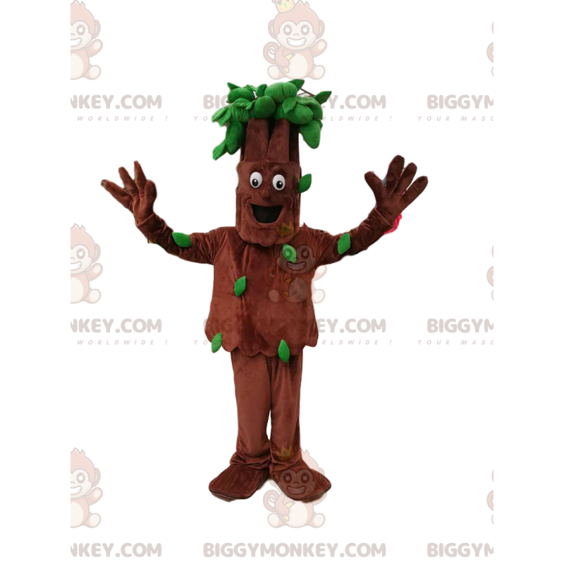 BIGGYMONKEY™ mascot costume of smiling tree with green leaves.
