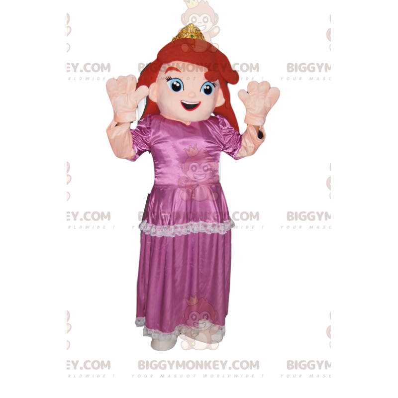 Prinzessin BIGGYMONKEY™ Maskottchenkostüm mit rosa Kleid.