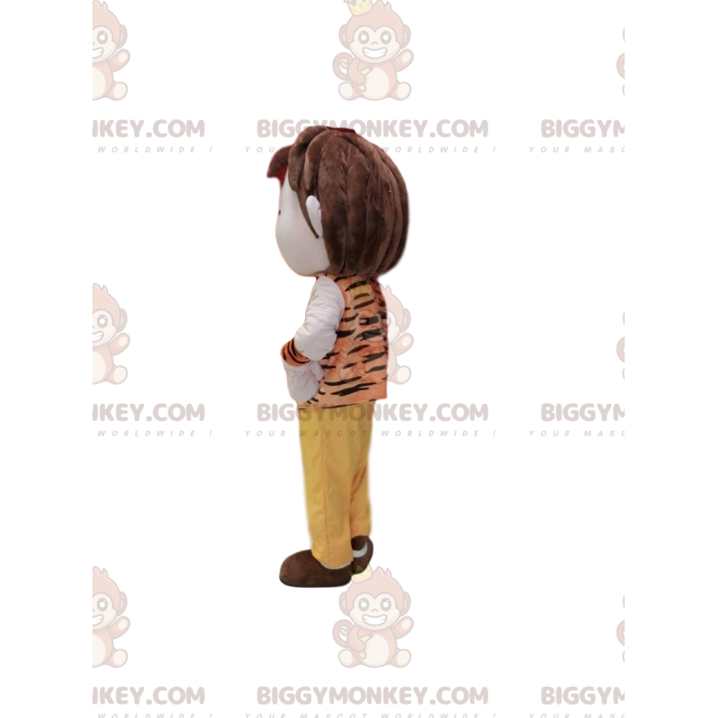 Chlapecký kostým maskota BIGGYMONKEY™ v prehistorickém stylu. –