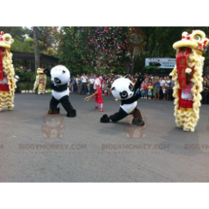 2 BIGGYMONKEY™s schwarz-weiße Panda-Maskottchen -