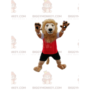 Disfraz de mascota Lion BIGGYMONKEY™ en ropa deportiva roja y