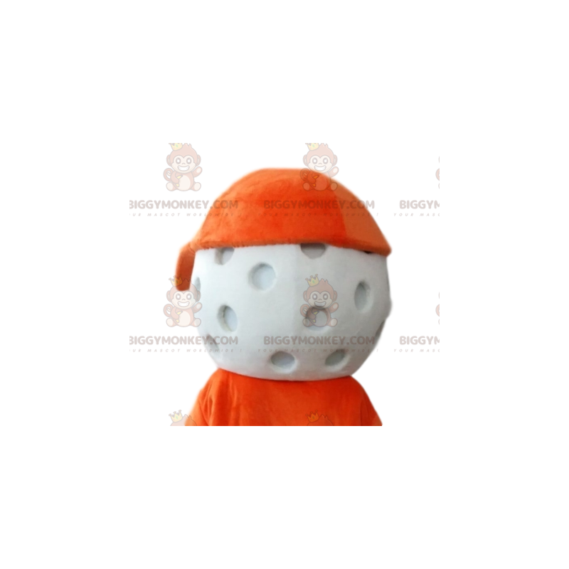 Golf Ball BIGGYMONKEY™ Mascot Costume head with orange cap. -