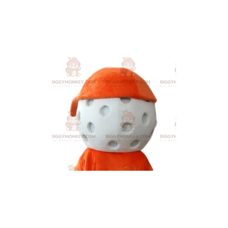 Golf Ball BIGGYMONKEY™ Mascot Costume head with orange cap. –