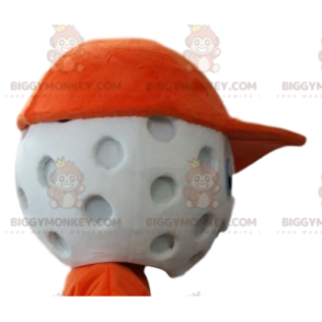 Golf Ball BIGGYMONKEY™ Mascot Costume head with orange cap. –