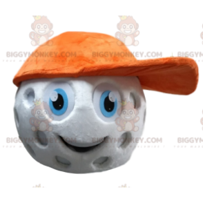 Golf Ball BIGGYMONKEY™ Mascot Costume head with orange cap. -