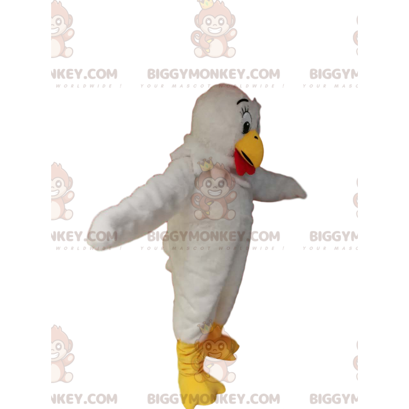 BIGGYMONKEY™ costume mascotte di pollo bianco con simpatico