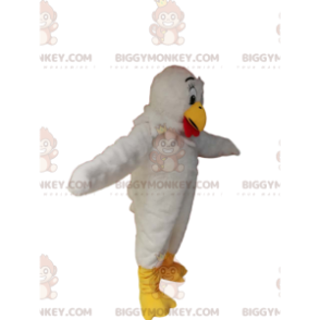 BIGGYMONKEY™ mascot costume of white chicken with cute yellow