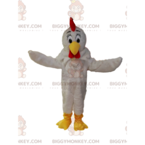 BIGGYMONKEY™ mascot costume of white chicken with cute yellow