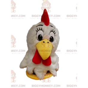 BIGGYMONKEY™ mascot costume of white chicken with cute yellow