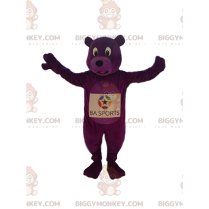 Enthousiast BIGGYMONKEY™-mascottekostuum met paarse beer. paars