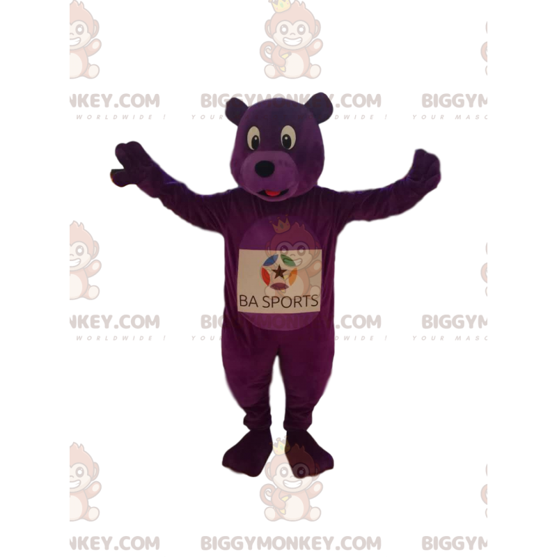 Costume de mascotte BIGGYMONKEY™ d'ours violet enthousiaste.