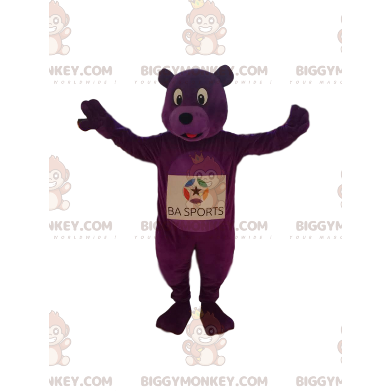 Entusiastisk lilla bjørn BIGGYMONKEY™ maskotkostume. lilla