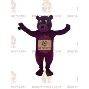 Enthousiast BIGGYMONKEY™-mascottekostuum met paarse beer. paars