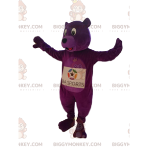 Costume de mascotte BIGGYMONKEY™ d'ours violet enthousiaste.