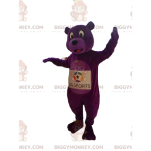 Disfraz de mascota BIGGYMONKEY™ de oso púrpura entusiasta.