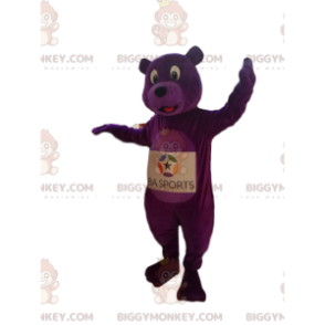 Fantasia de mascote BIGGYMONKEY™ do Urso Roxo entusiasmado.