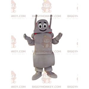 Costume de mascotte BIGGYMONKEY™ de robot gris souriant.