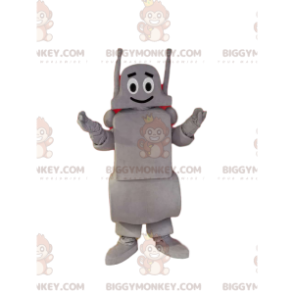 Costume da mascotte BIGGYMONKEY™ del robot grigio sorridente.