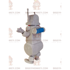Fantasia de mascote BIGGYMONKEY™ do robô cinza sorridente.