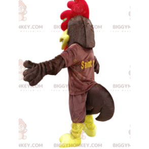 Brown chicken BIGGYMONKEY™ mascot costume, with a beautiful red
