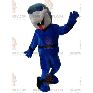 BIGGYMONKEY™ mascot costume of gray snake with blue set. –