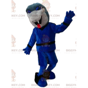 BIGGYMONKEY™ maskotdräkt av grå orm med blått set. -